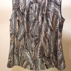 Large Black Tan Feather Pattern Shirt Sleeveless